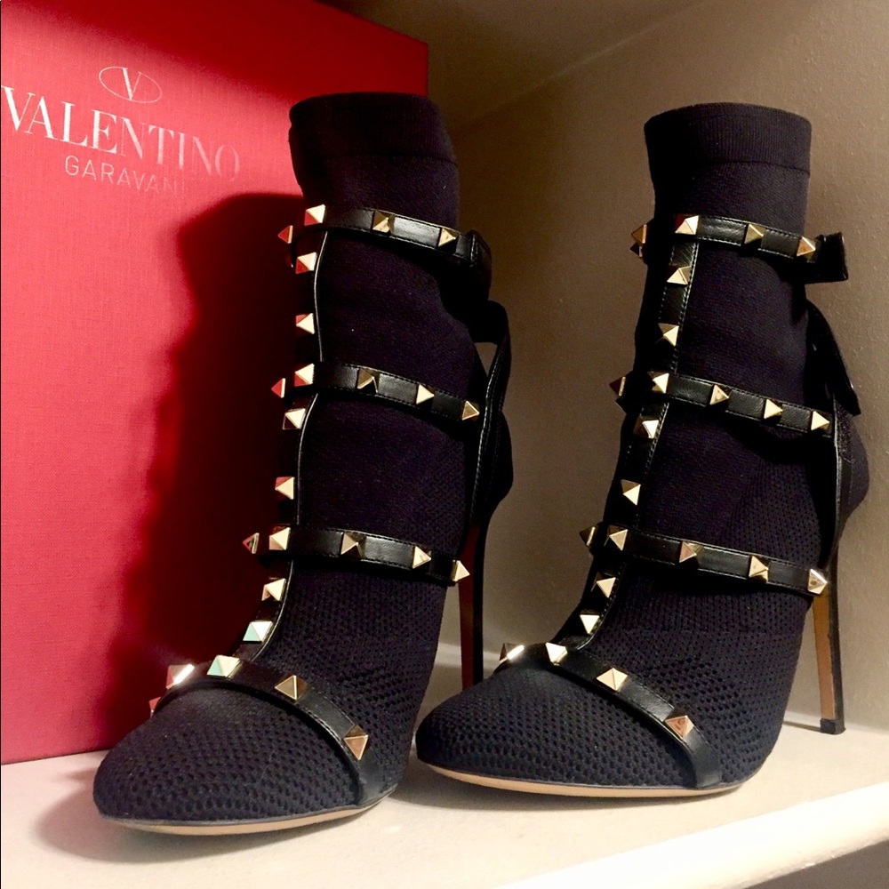 Authentic Valentino black rock stud booties